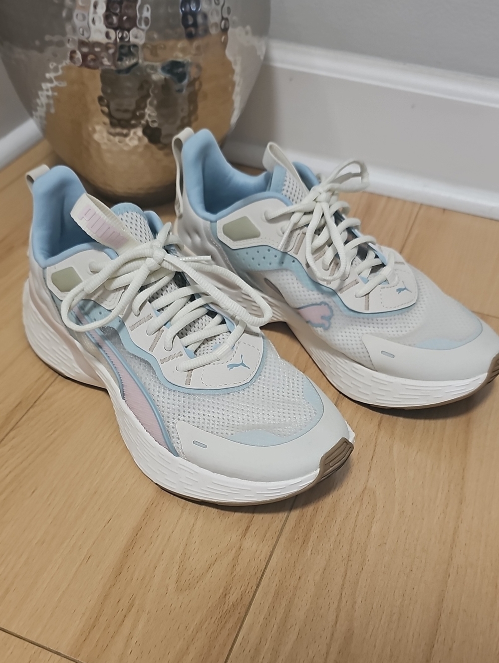 Puma Women's White, Light Blue & Pastel Pink Running Sneakers